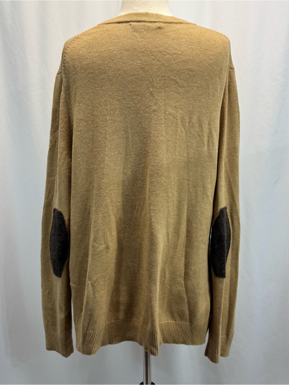 GAP V-Neck Button Cardigan Camel Tan Elbow Patches Wool Blend Grandpa Academia - Picture 6 of 12